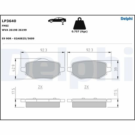 SET PLACUTE FRANA DELPHI LP3640 - Compatibil cu ALFA ROMEO, CITROEN, DS, FIAT, JEEP, LANCIA, OPEL, PEUGEOT, VAUXHALL