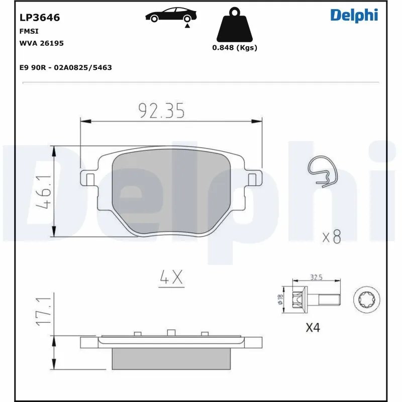 SET PLACUTE FRANA DELPHI LP3646 - Compatibil cu CITROEN, FIAT, JEEP, OPEL, PEUGEOT, VAUXHALL
