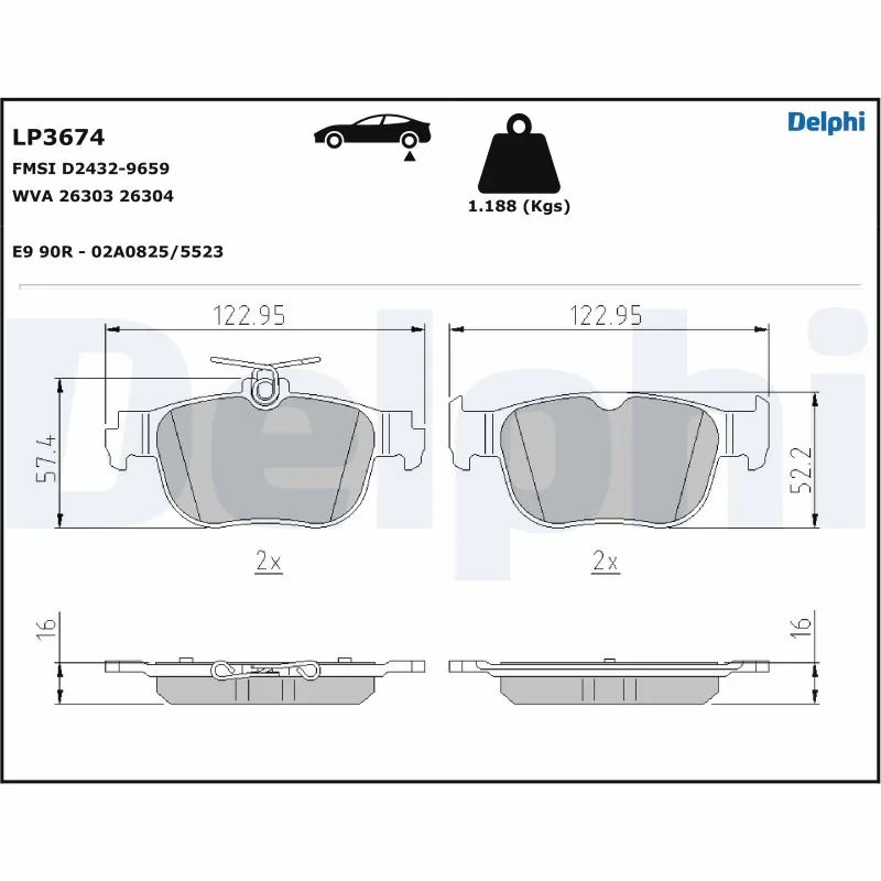 SET PLACUTE FRANA DELPHI LP3674 - Compatibil cu AUDI, CUPRA, FORD, JEEP, SEAT, SKODA, VW