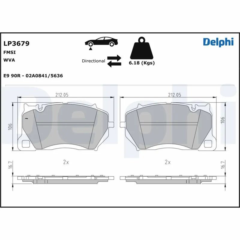 SET PLACUTE FRANA DELPHI LP3679 - Compatibil cu AUDI, PORSCHE