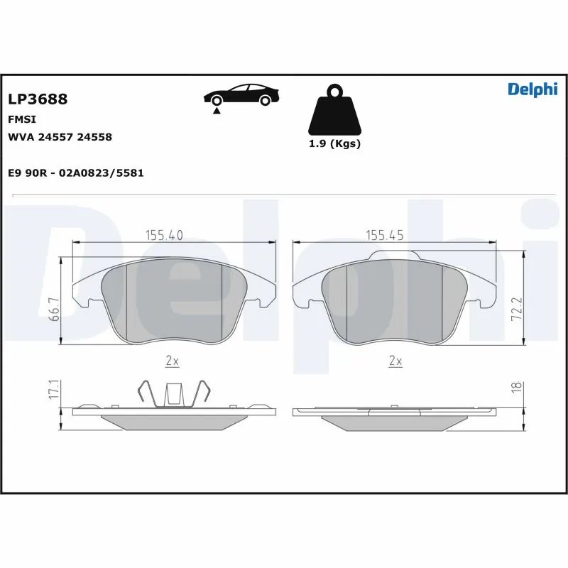 SET PLACUTE FRANA DELPHI LP3688 - Piesa auto compatibila cu mai multe marci