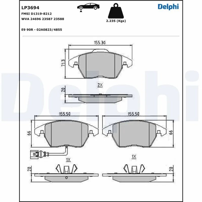 SET PLACUTE FRANA DELPHI LP3694 - Compatibil cu AUDI, SEAT, SKODA, SKODA (SVW), VW