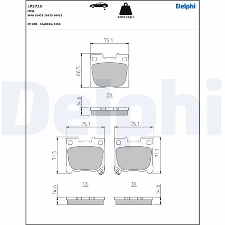 SET PLACUTE FRANA DELPHI LP3725 - Compatibil cu TOYOTA