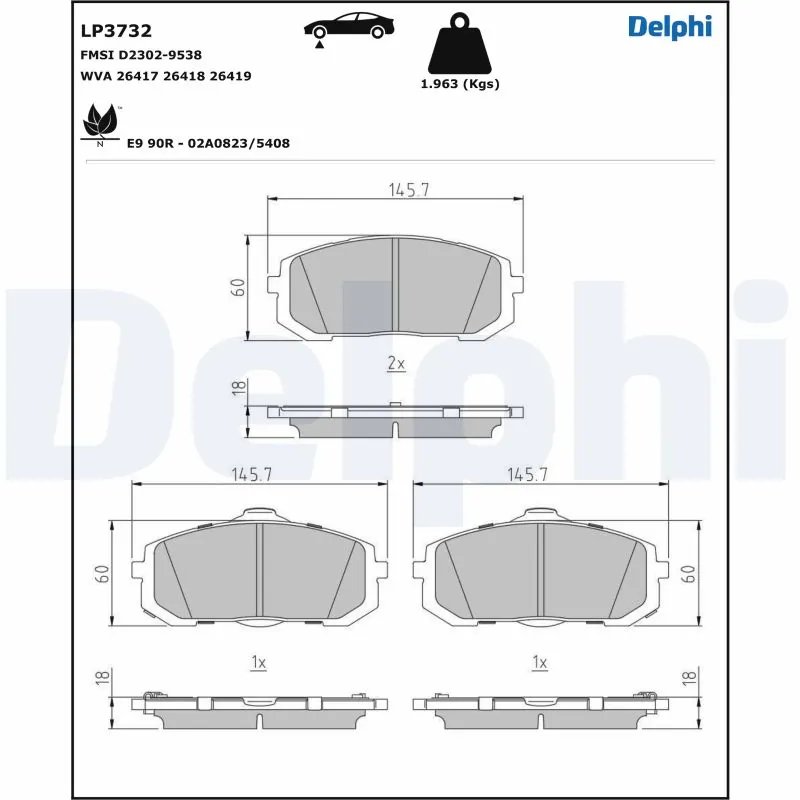 SET PLACUTE FRANA DELPHI LP3732 - Compatibil cu HYUNDAI, KIA