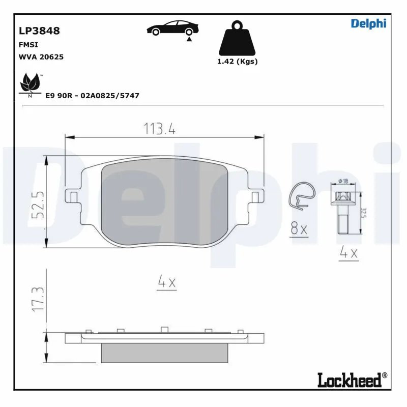 SET PLACUTE FRANA DELPHI LP3848 - Compatibil cu CITROEN, FIAT, OPEL, PEUGEOT, TOYOTA, VAUXHALL