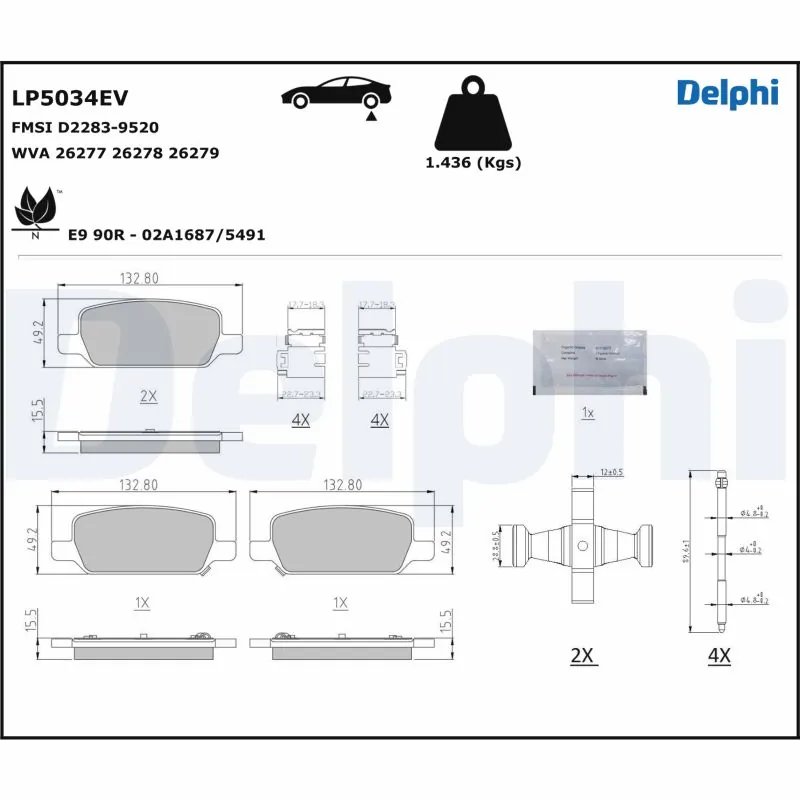 SET PLACUTE FRANA DELPHI LP5034EV - Compatibil cu TESLA