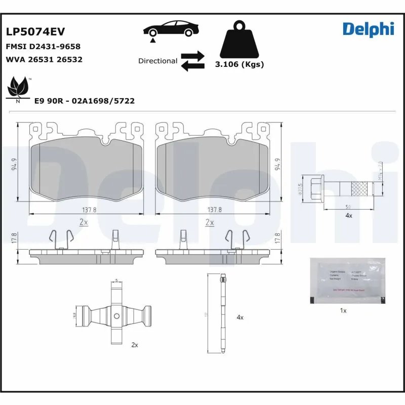 SET PLACUTE FRANA DELPHI LP5074EV - Compatibil cu POLESTAR