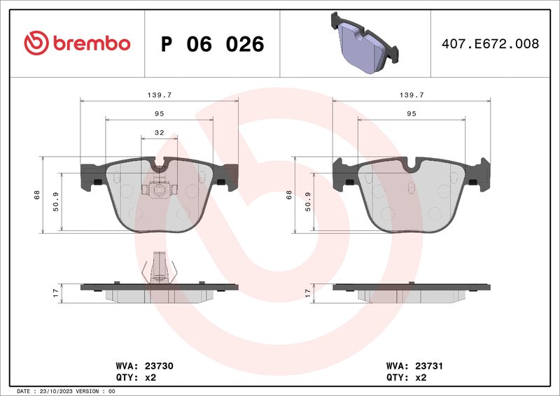 SET PLACUTE FRANA BREMBO P 06 026 - Compatibil cu BENTLEY, BMW, BMW (BRILLIANCE), ROLLS-ROYCE