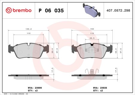 Set placute frana Brembo P 06 035