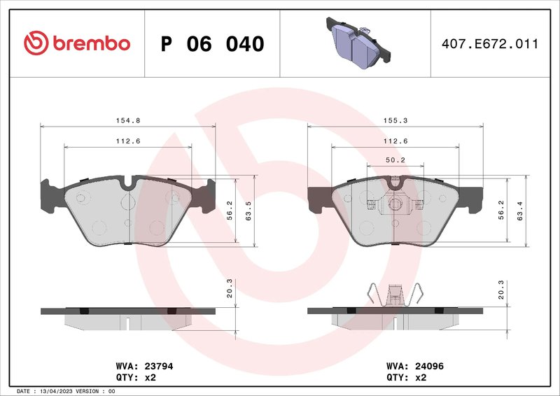 SET PLACUTE FRANA BREMBO P 06 040 - Compatibil cu BMW, BMW (BRILLIANCE)