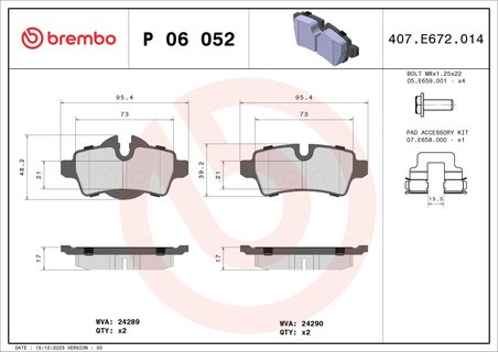 SET PLACUTE FRANA BREMBO P 06 052 - Compatibil cu MINI