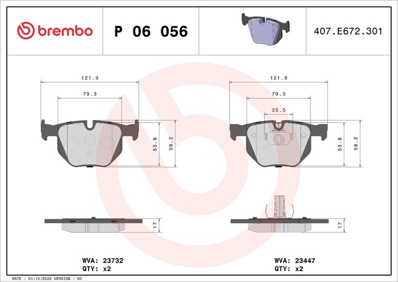 SET PLACUTE FRANA BREMBO P 06 056 - Compatibil cu BMW