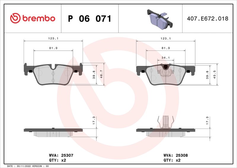 SET PLACUTE FRANA BREMBO P 06 071 - Compatibil cu BMW, BMW (BRILLIANCE)