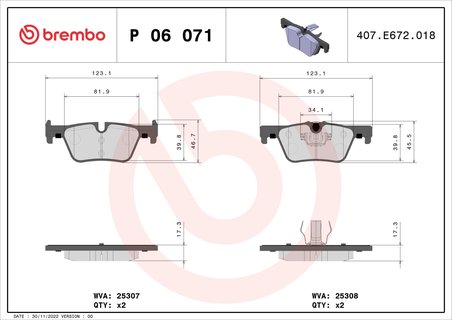 SET PLACUTE FRANA BREMBO P 06 071 - Compatibil cu BMW, BMW (BRILLIANCE)