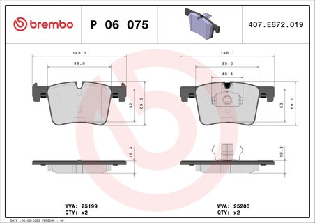 SET PLACUTE FRANA BREMBO P 06 075 - Compatibil cu BMW, BMW (BRILLIANCE)