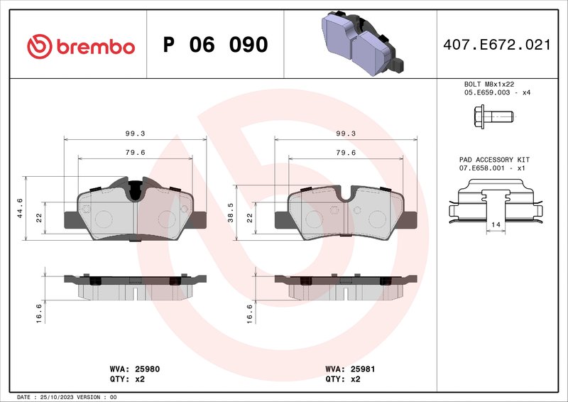 Set placute frana Brembo P 06 090