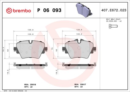 SET PLACUTE FRANA BREMBO P 06 093 - Compatibil cu BMW, BMW (BRILLIANCE), MINI, TOYOTA, ZINORO