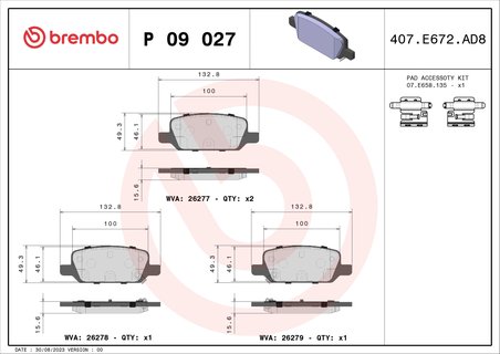 SET PLACUTE FRANA BREMBO P 09 027 - Compatibil cu TESLA