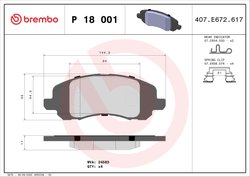 SET PLACUTE FRANA BREMBO P 18 001 - Compatibil cu CHRYSLER, CHRYSLER (BBDC), DODGE, HYUNDAI, JEEP, MITSUBISHI