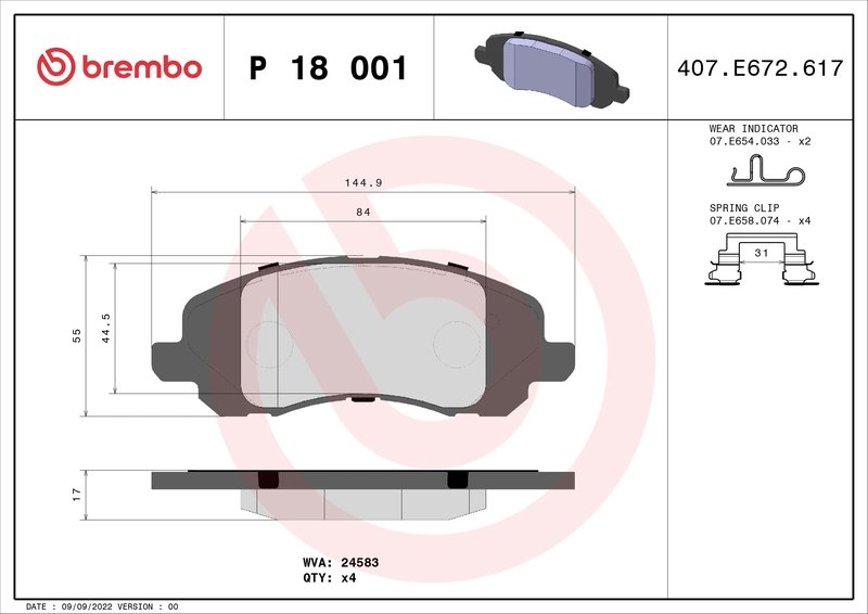 Set placute frana Brembo P 18 001
