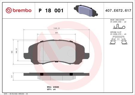 Set placute frana Brembo P 18 001