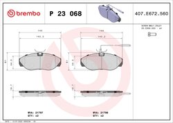 SET PLACUTE FRANA BREMBO P 23 068 - Compatibil cu CITROEN, FIAT, PEUGEOT