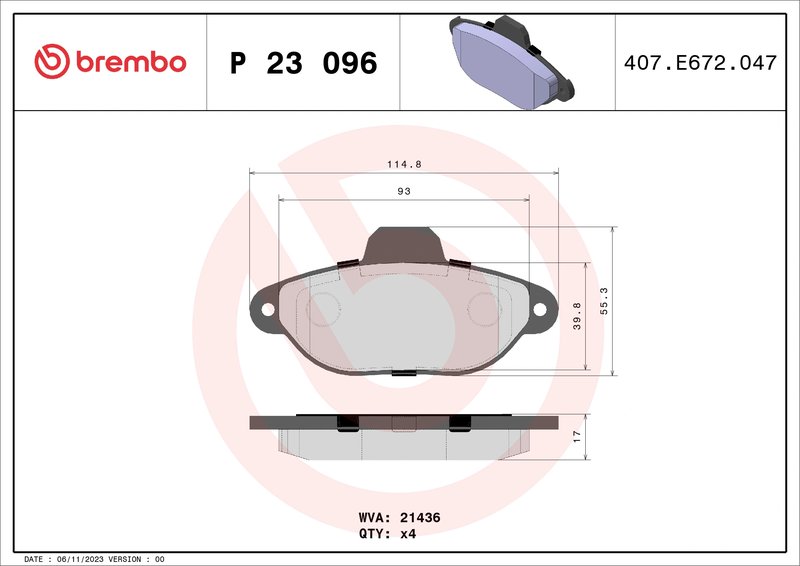 SET PLACUTE FRANA BREMBO P 23 096 - Compatibil cu FIAT, LANCIA, ZASTAVA