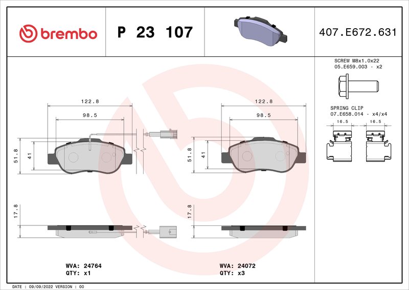 SET PLACUTE FRANA BREMBO P 23 107 - Compatibil cu FIAT, FORD