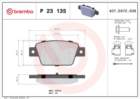 SET PLACUTE FRANA BREMBO P 23 135 - Compatibil cu CHRYSLER, FIAT, LANCIA