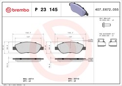 SET PLACUTE FRANA BREMBO P 23 145 - Compatibil cu ALFA ROMEO, CHRYSLER, FIAT, LANCIA