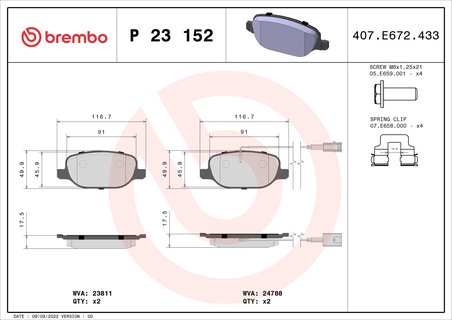 SET PLACUTE FRANA BREMBO P 23 152 - Compatibil cu ALFA ROMEO