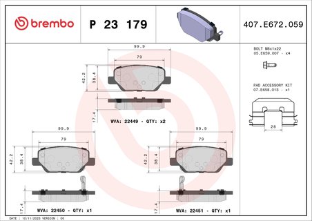 SET PLACUTE FRANA BREMBO P 23 179 - Compatibil cu FIAT
