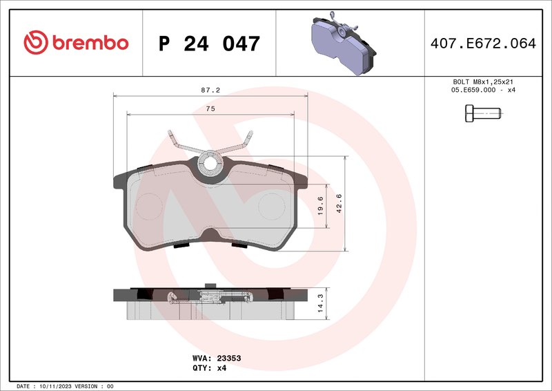 SET PLACUTE FRANA BREMBO P 24 047 - Compatibil cu FORD, FORD AUSTRALIA, FORD USA