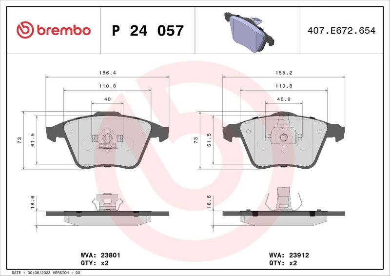 SET PLACUTE FRANA BREMBO P 24 057 - Compatibil cu FORD, FORD AUSTRALIA, MAZDA, SAAB, VOLVO, VOLVO (CHANGAN)