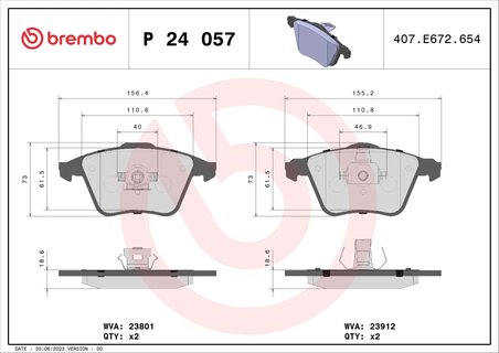 SET PLACUTE FRANA BREMBO P 24 057 - Compatibil cu FORD, FORD AUSTRALIA, MAZDA, SAAB, VOLVO, VOLVO (CHANGAN)