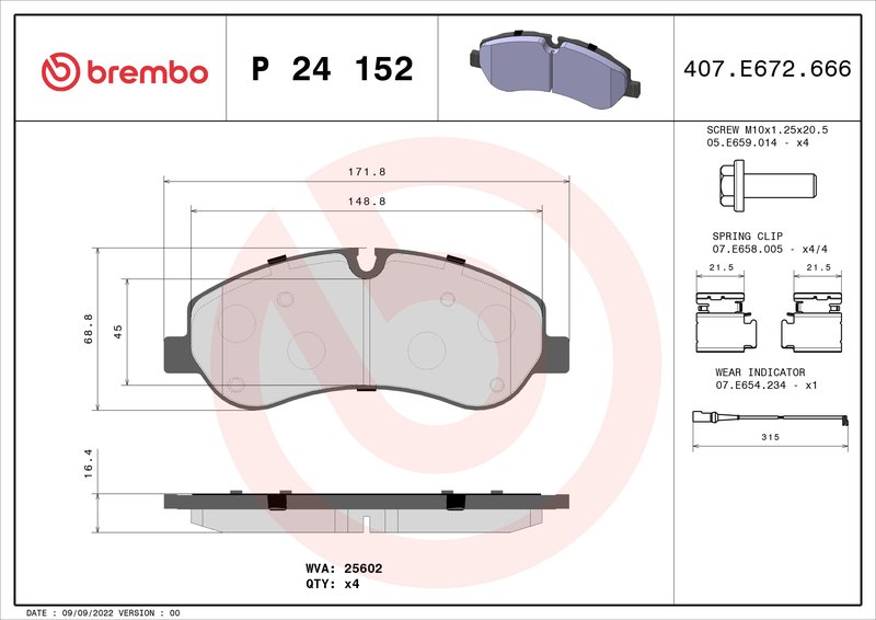 SET PLACUTE FRANA BREMBO P 24 152 - Compatibil cu FORD, FORD AUSTRALIA
