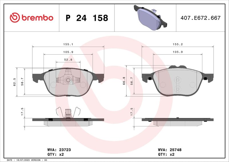 SET PLACUTE FRANA BREMBO P 24 158 - Compatibil cu FORD