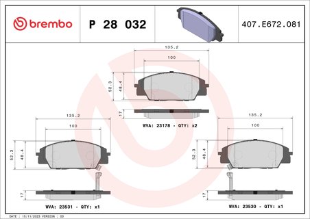 SET PLACUTE FRANA BREMBO P 28 032 - Compatibil cu ACURA, HONDA