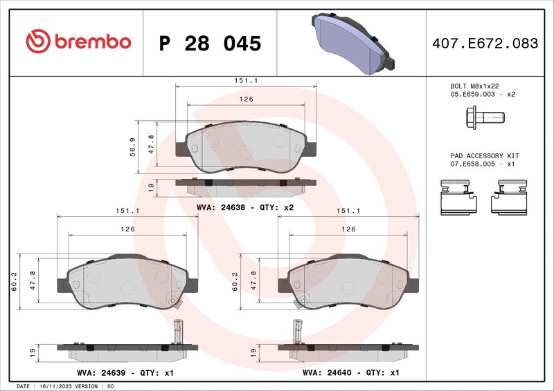 SET PLACUTE FRANA BREMBO P 28 045 - Compatibil cu HONDA