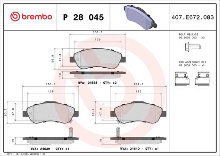 SET PLACUTE FRANA BREMBO P 28 045 - Compatibil cu HONDA