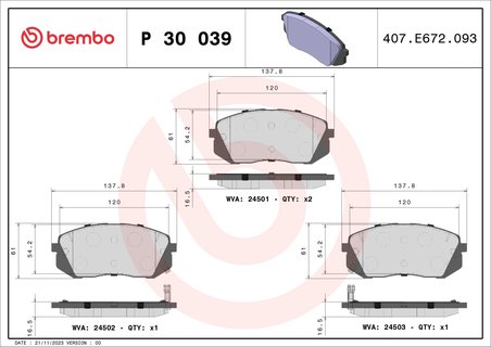 Set placute frana Brembo P 30 039