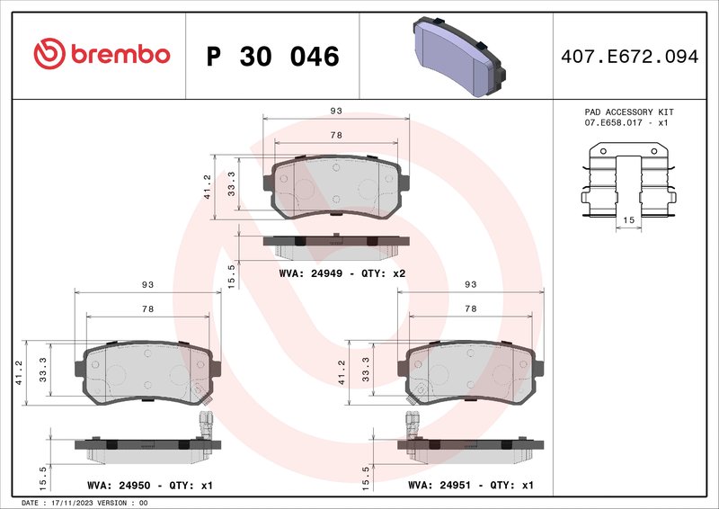 Set placute frana Brembo P 30 046