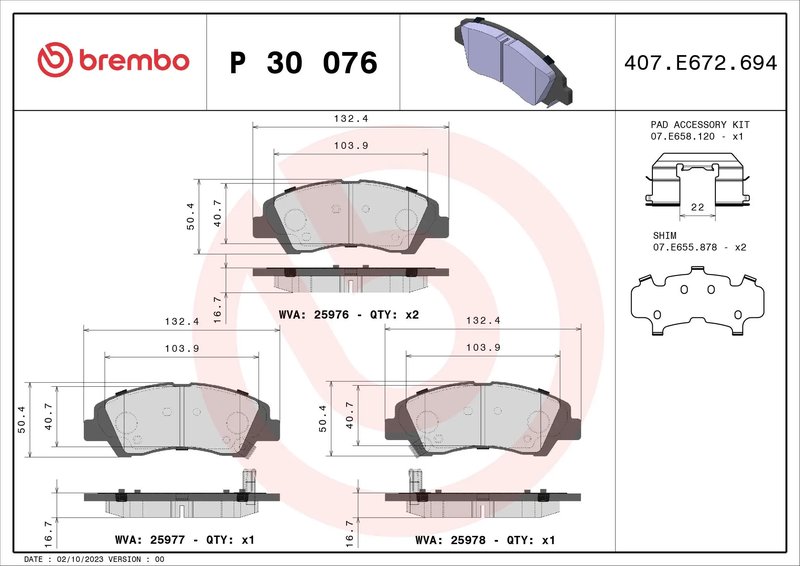 SET PLACUTE FRANA BREMBO P 30 076 - Compatibil cu HYUNDAI
