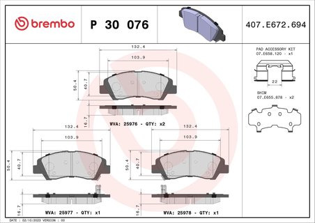 SET PLACUTE FRANA BREMBO P 30 076 - Compatibil cu HYUNDAI