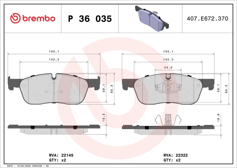 SET PLACUTE FRANA BREMBO P 36 035 - Compatibil cu JAGUAR, JAGUAR (CHERY), LAND ROVER