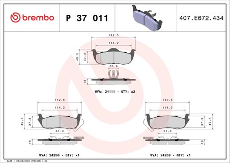 Set placute frana Brembo P 37 011