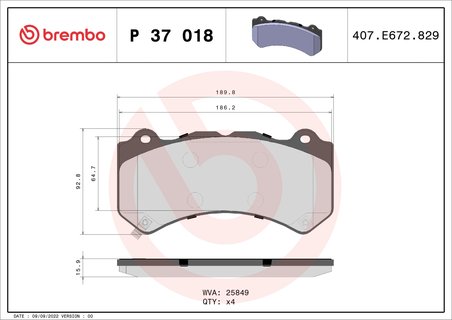 SET PLACUTE FRANA BREMBO P 37 018 - Compatibil cu BYD, CADILLAC, CHEVROLET, DENZA, DODGE, JEEP, LEXUS, NISSAN