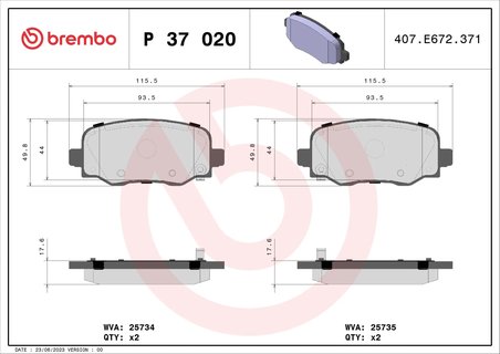 SET PLACUTE FRANA BREMBO P 37 020 - Compatibil cu CHRYSLER, JEEP, JEEP (GAC FCA), ROEWE (SAIC)