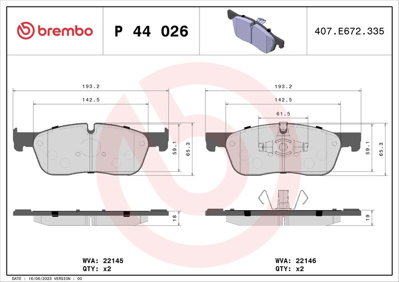 SET PLACUTE FRANA BREMBO P 44 026 - Compatibil cu JAGUAR, JAGUAR (CHERY), LAND ROVER, LAND ROVER (CHERY)