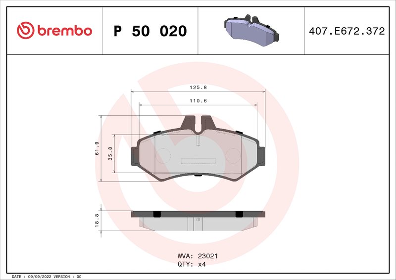 SET PLACUTE FRANA BREMBO P 50 020 - Compatibil cu MERCEDES-BENZ, PUCH, VW
